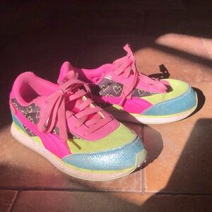 Puma x LOL dolls collab pink yellow and sparkly blue sneakers size kids 3!